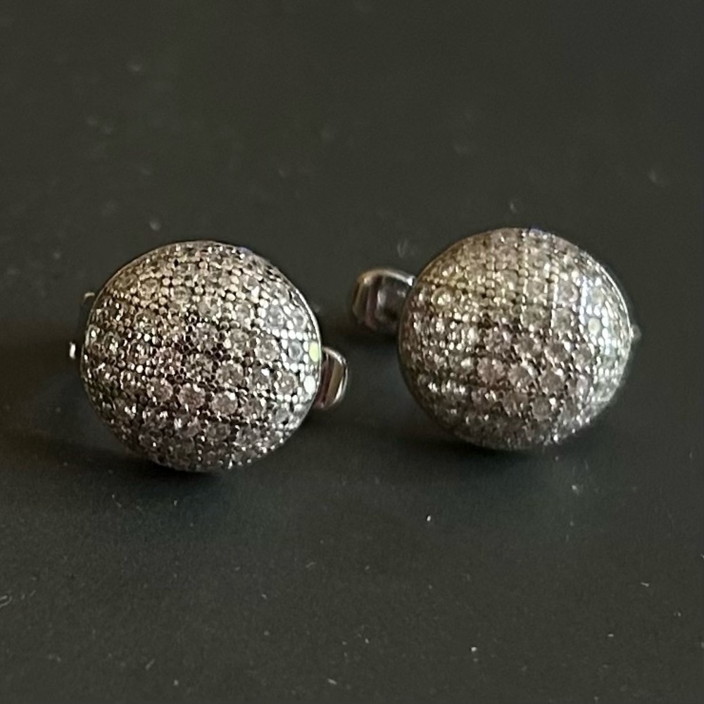 NWT Sterling Silver Pavé Crystal Button Earrings - Picture 8 of 14